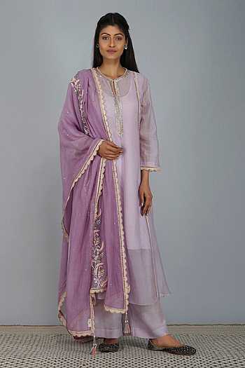 Women's Purple Viscose Chanderi Embroidered Straight Kurta Pant With Dupatta