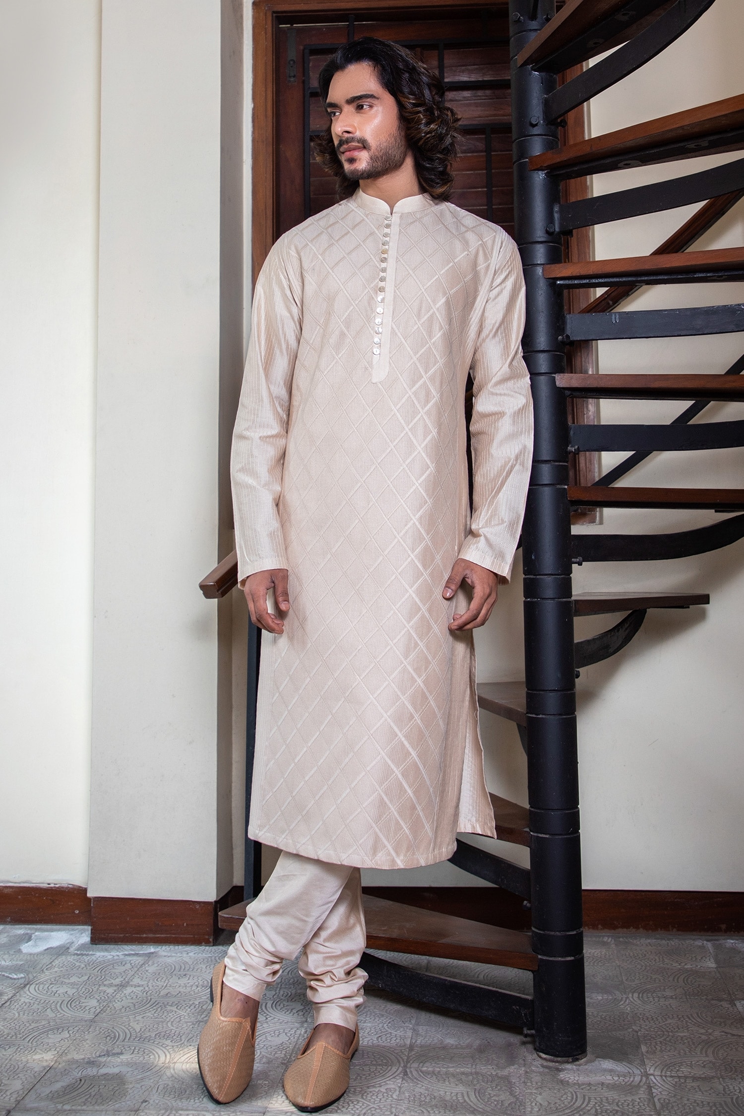 Buy White Cotton Silk Embroidered Kurta And Pant Set For Men by ...