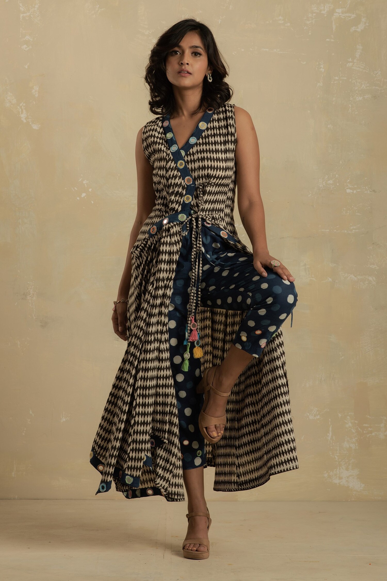 Buy Charkhee Multi Color Cotton Printed Wrap Kurta And Pant Set Online