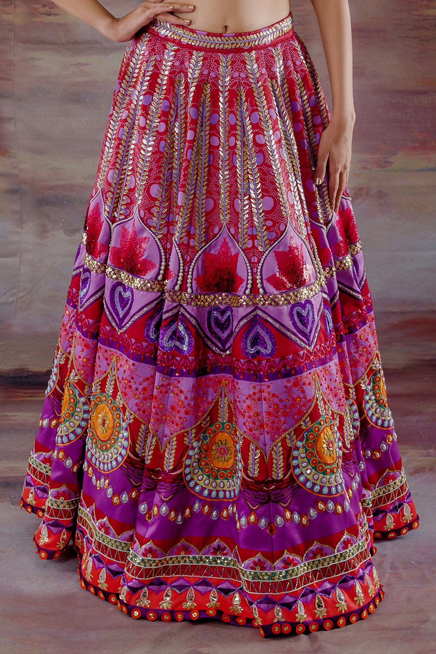 Shop_Payal & Zinal_Multi Color Satin Embroidered Lehenga Set_Online_at_Aza_Fashions