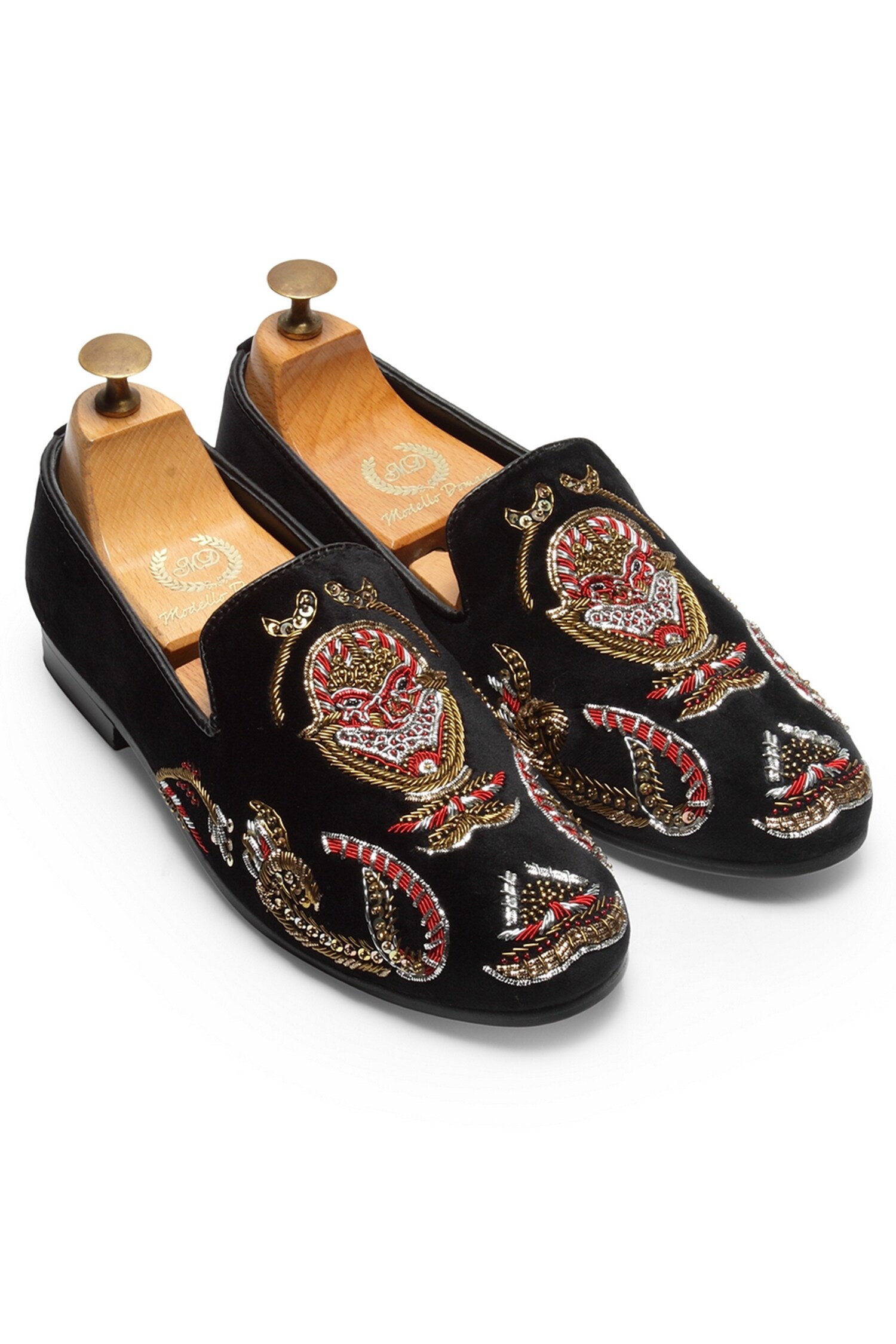 Buy Black Velvet Embroidered Loafers For Men by Domani Online at Aza ...