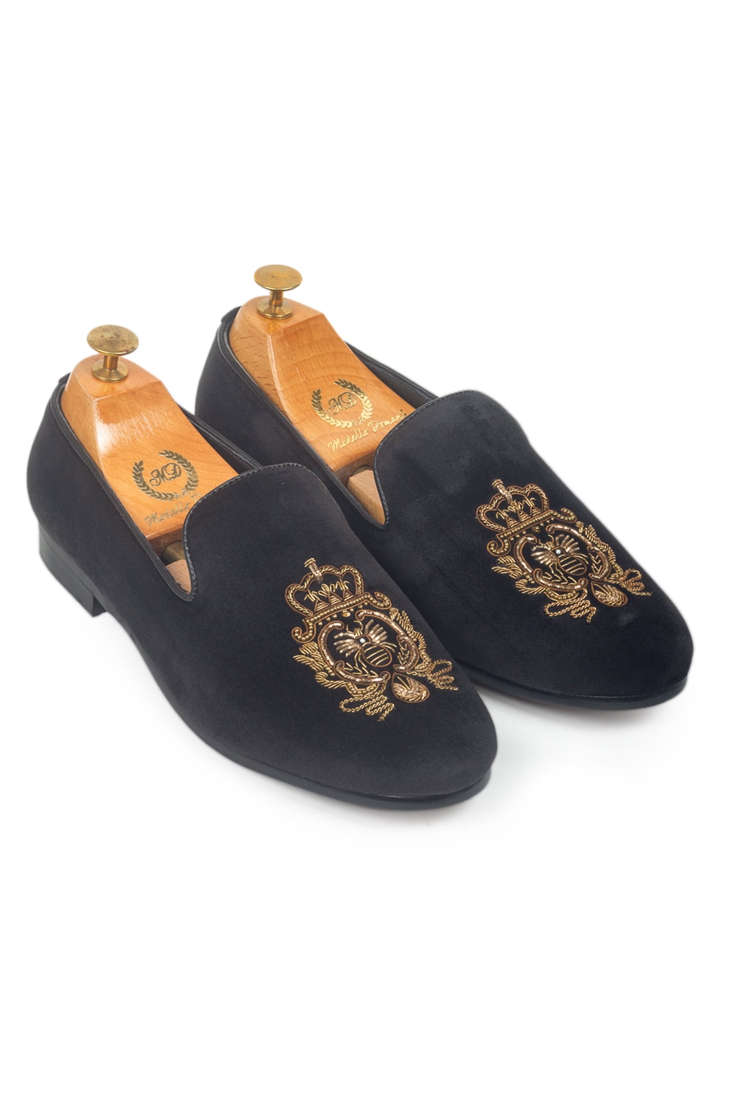 Buy Domani Black Velvet Embroidered Loafers Online | Aza Fashions