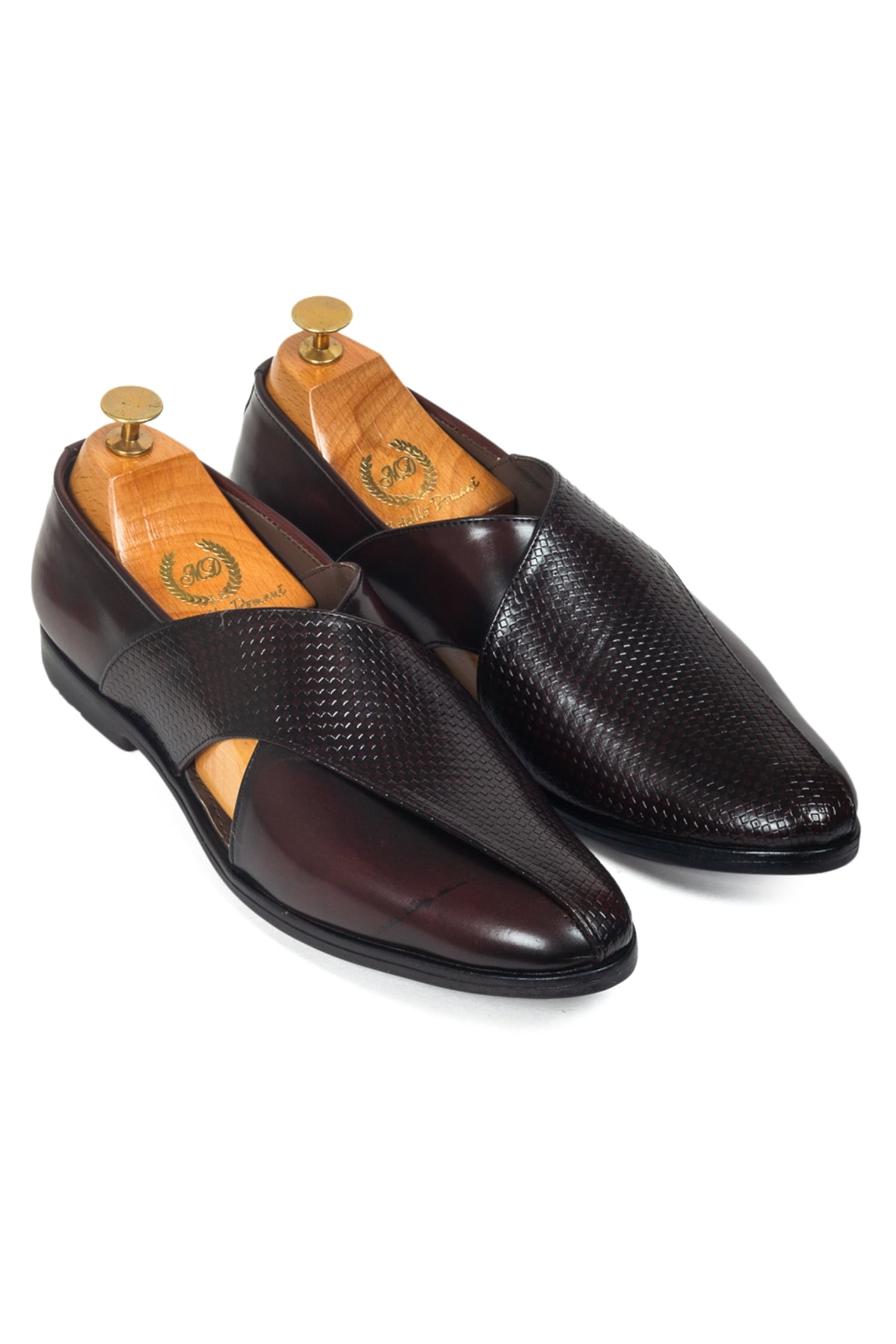 Buy Domani Maroon Vegan Leather Peshawari Textured Loafers Online | Aza ...