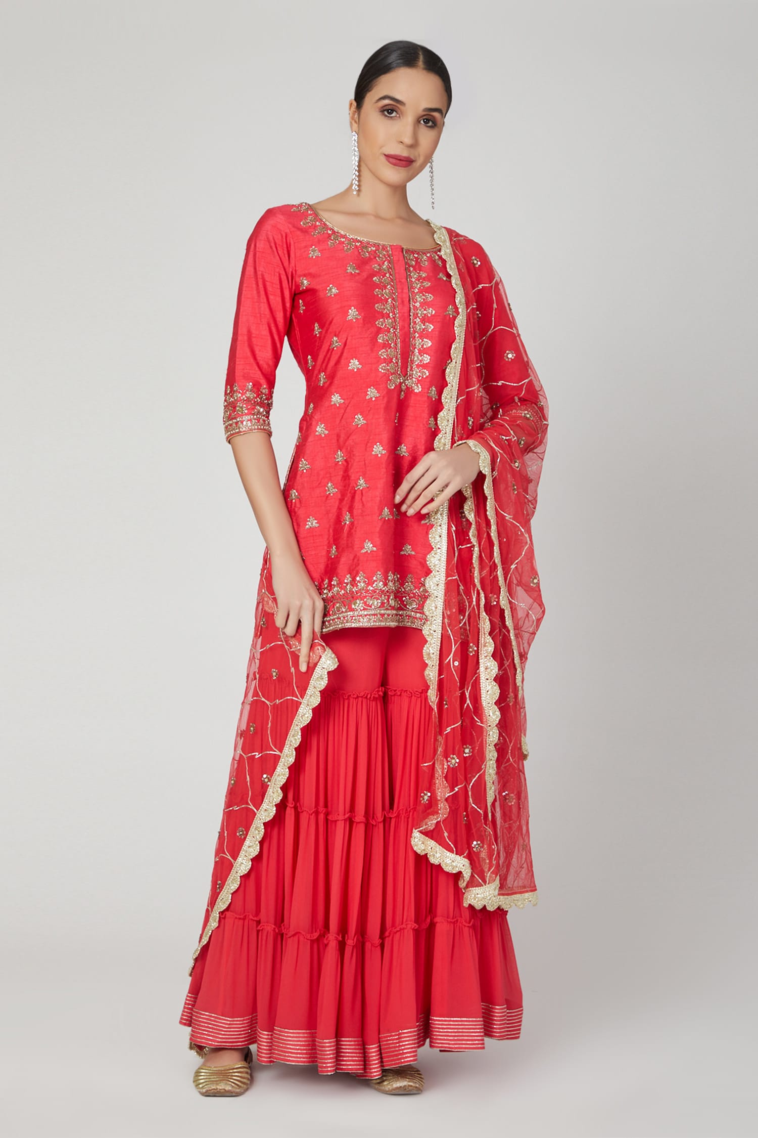 Buy Red Georgette Embroidered Kurta Set For Women by Priyanka Jain ...