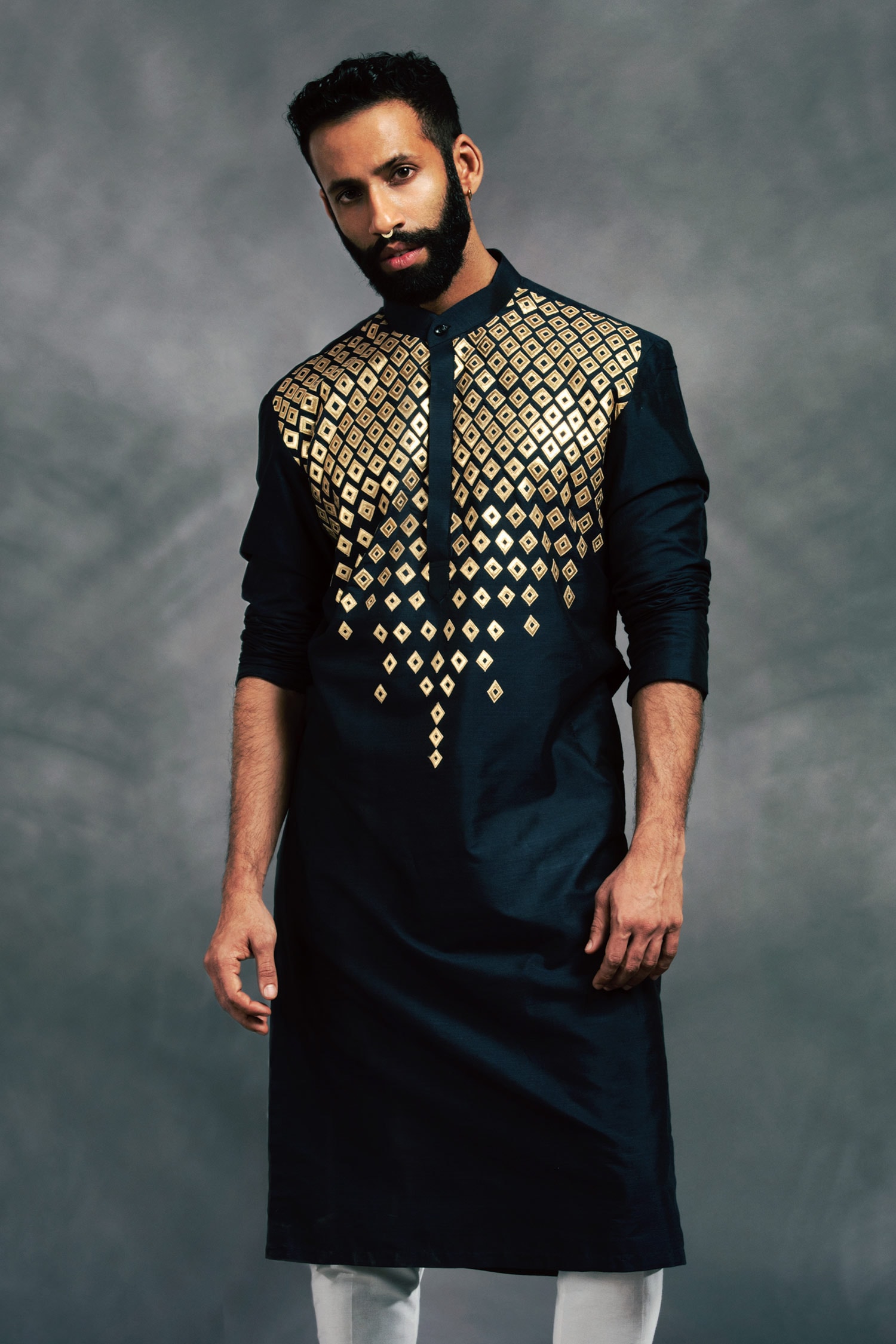 Buy Black Cotton Silk Embroidered Kurta Set For Men By DiyaRajvvir 