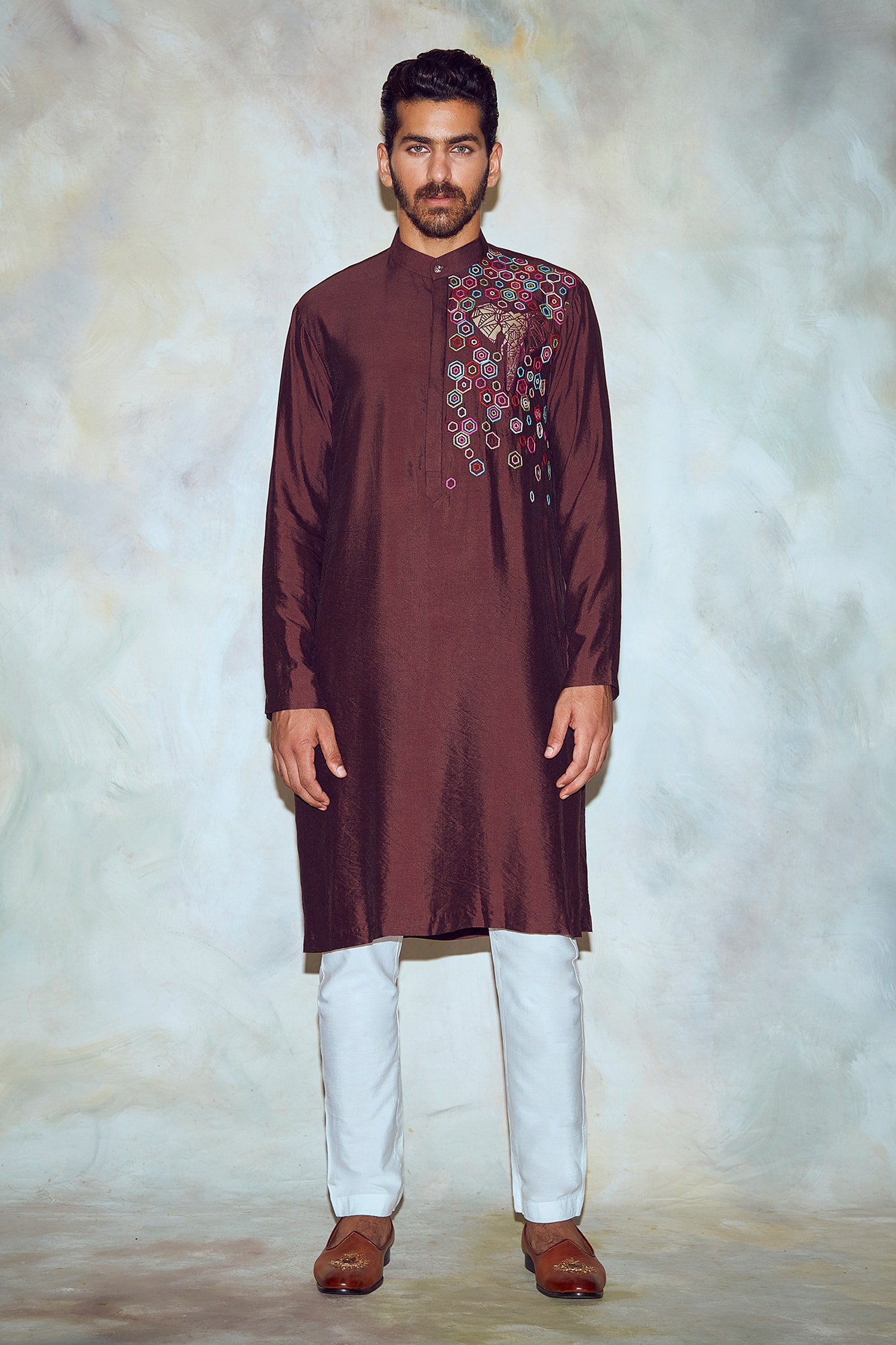 DiyaRajvvir Brown Cotton Silk Embroidered Straight Kurta