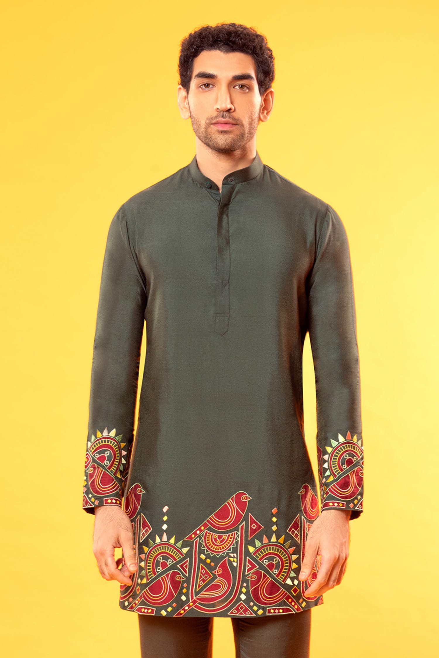 Buy Green Silk; Lining: Mul Embroidered Kurta Set For Men by DiyaRajvvir  Online at Aza Fashions.