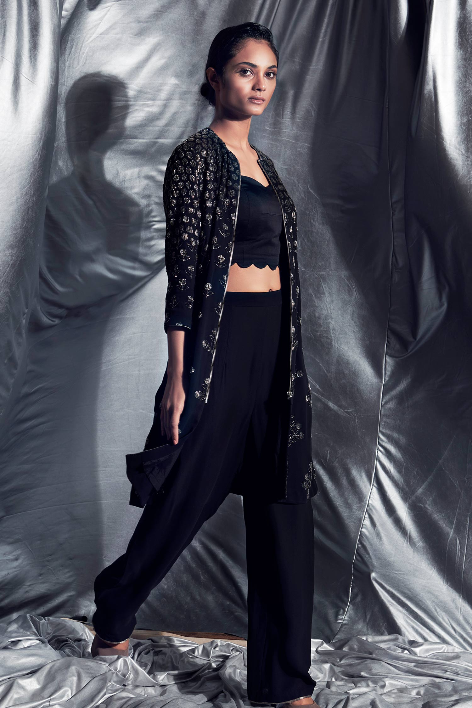 Buy Black Georgette Embroidery Round Embellished Jacket And Pant Set For  Women by Dev R Nil Online at Aza Fashions.