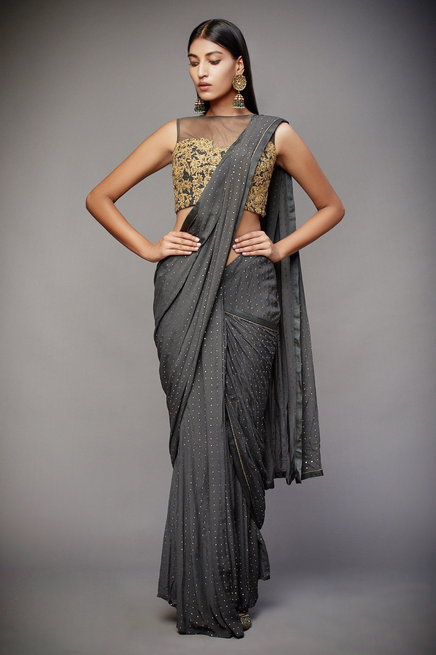 Buy RI.Ritu Kumar Embroidered Silk Chinon Saree Online | Aza Fashions