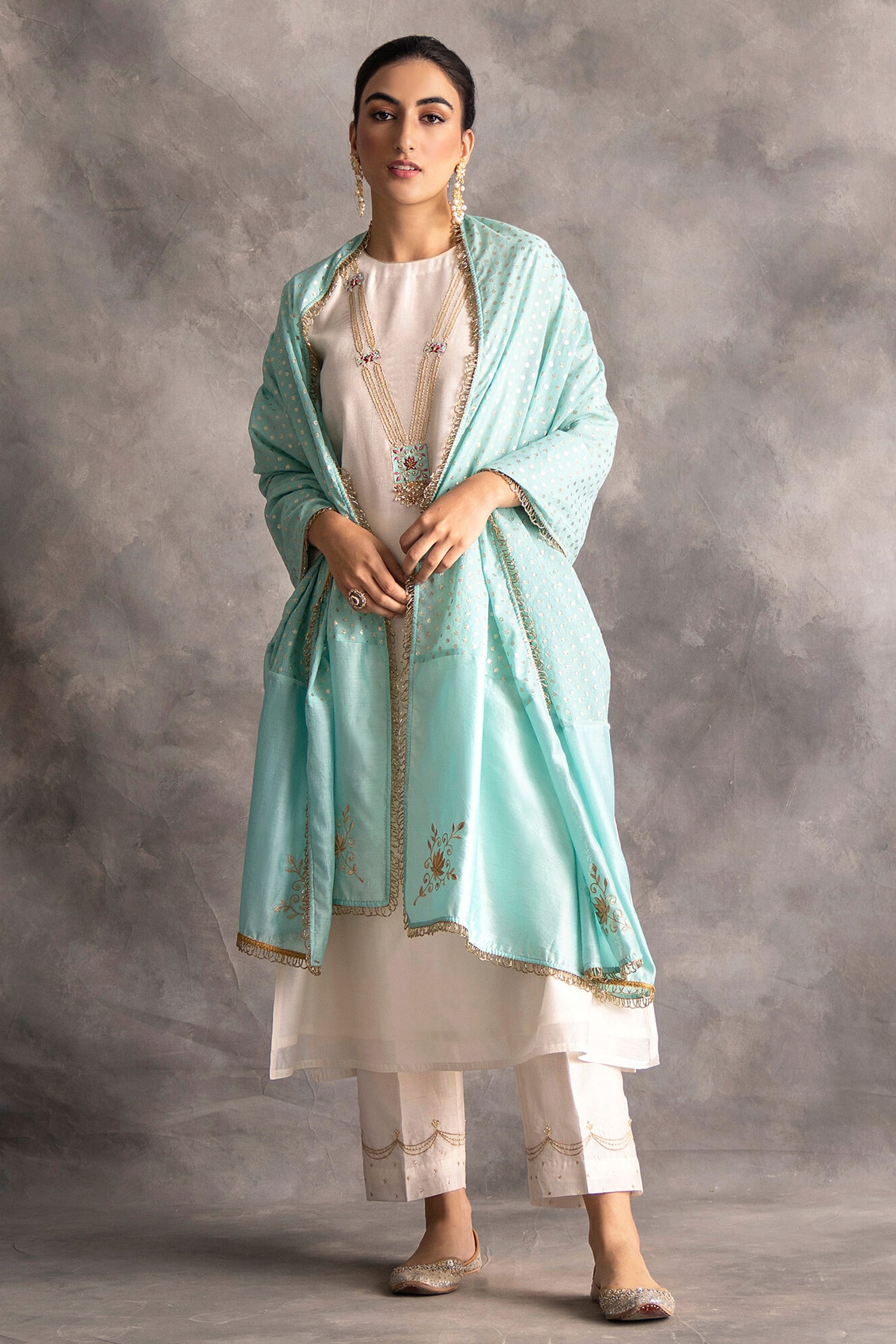 Anantaa by Roohi White Silk Chanderi Pants For Women
