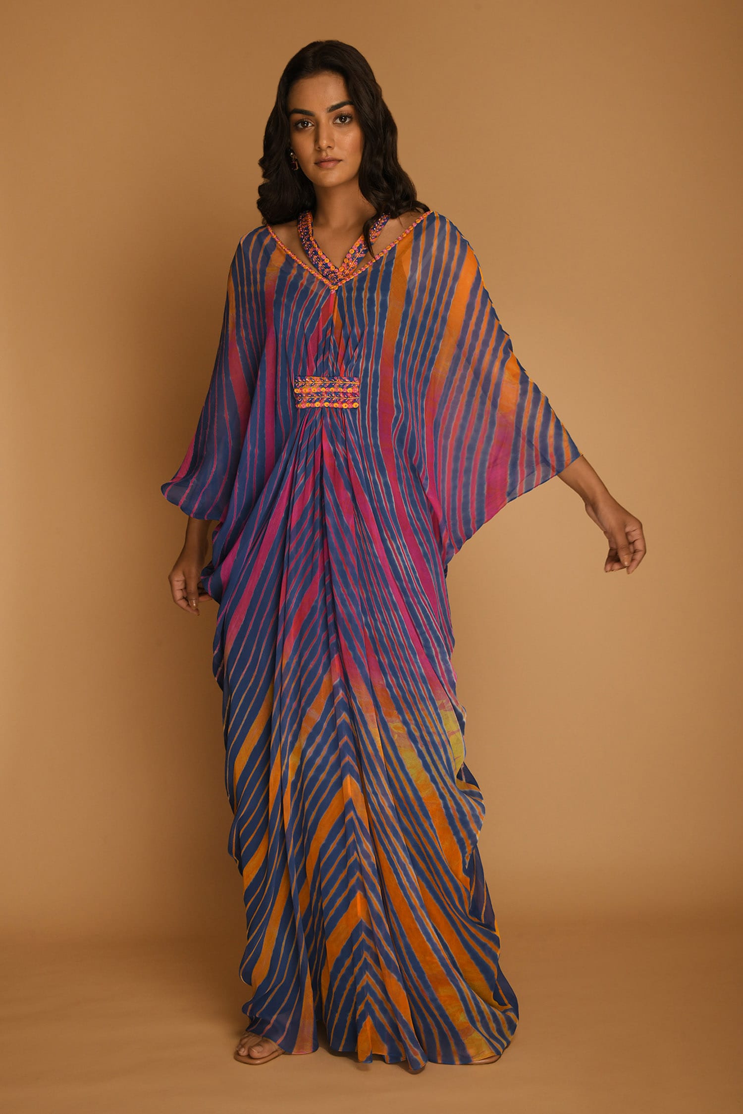 Buy Multi Color Georgette V Neck Printed Kaftan For Women by k-anshika ...