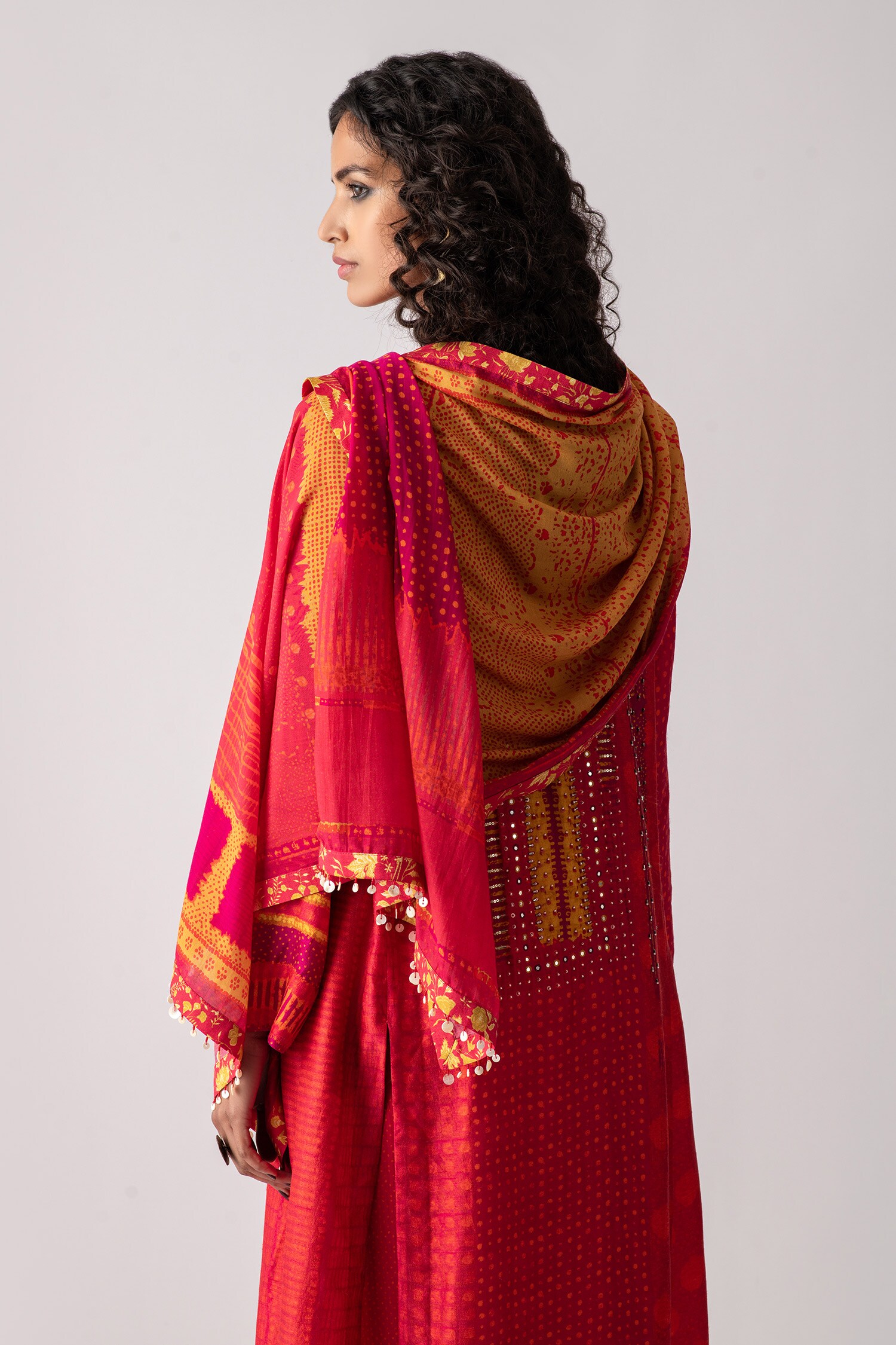 Buy Aseem Kapoor Yellow Natural Crepe Silk Kinara Printed Tassel