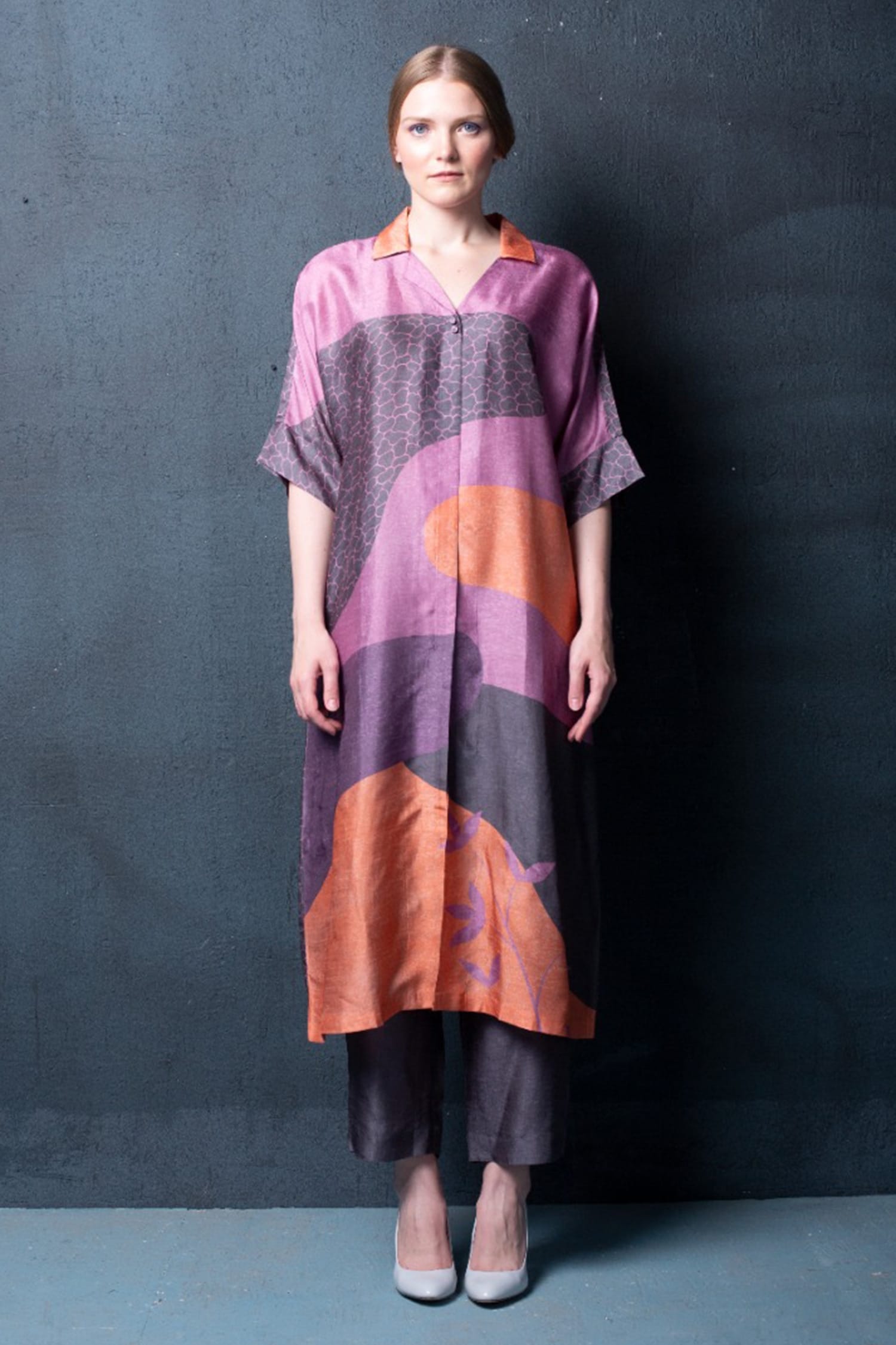 Buy Clos Purple Dupion Silk Abstract Print Kurta And Pant Set Online ...