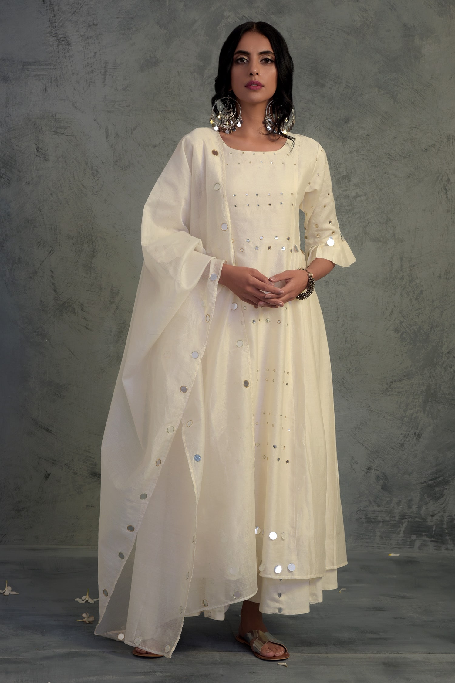 Buy Charkhee White Embroidered Chanderi Kurta Palazzo Set Online Aza