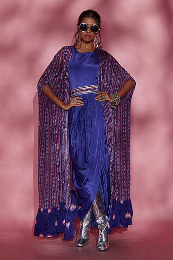 Buy Purple French Crepe Round Draped Dress For Women by Eshaa Amiin ...