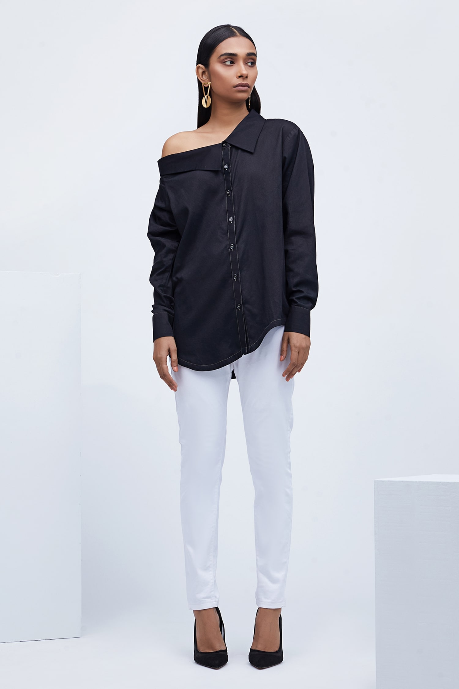 One shoulder button online down shirt