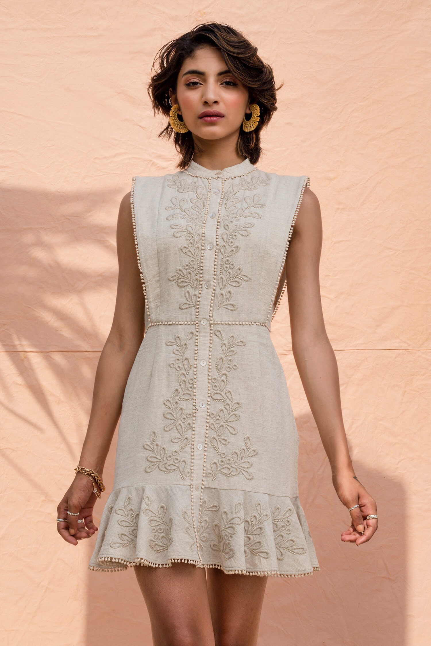 Buy Linen Embroidered Dress by House of Eda at Aza Fashions