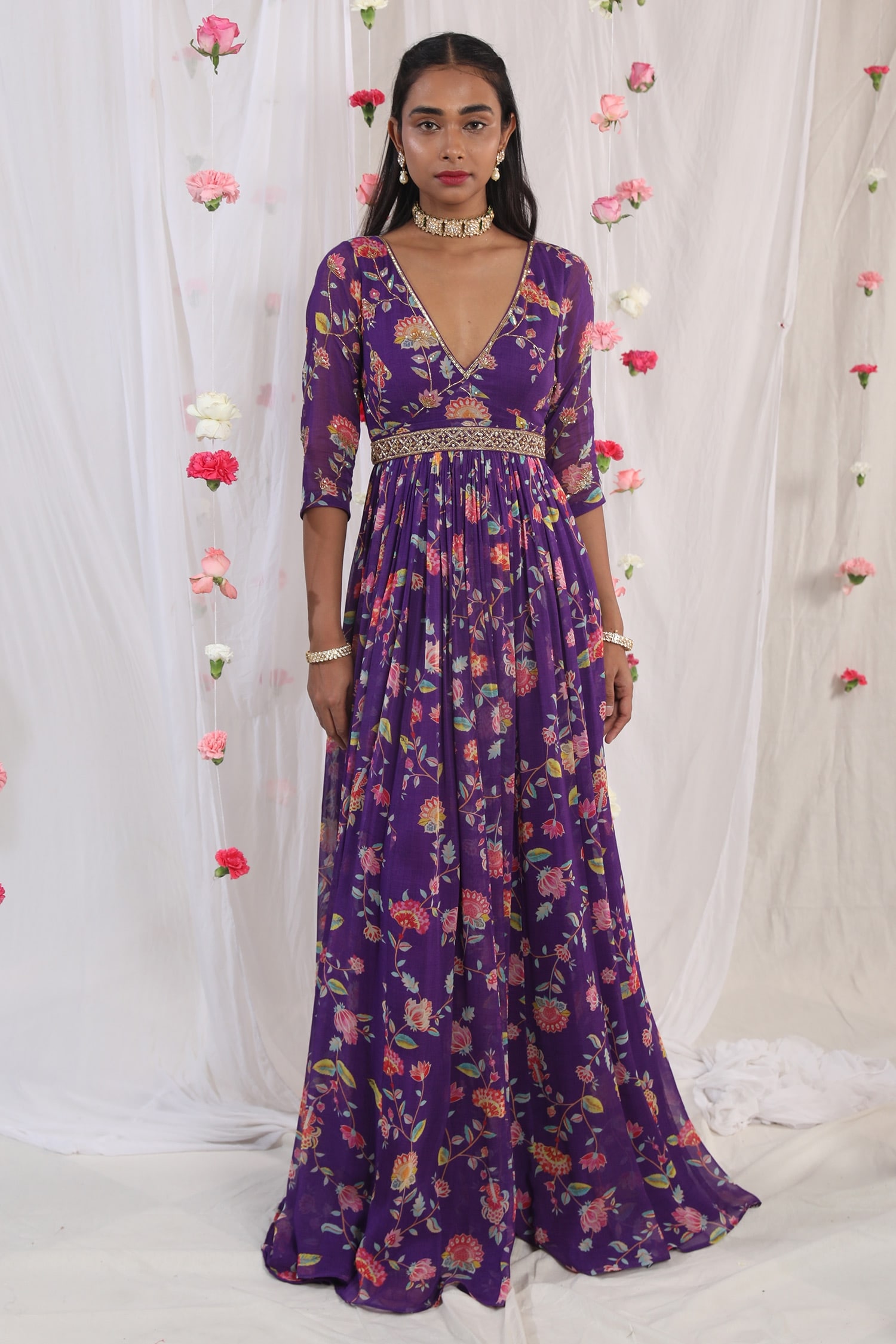 Buy Purple Cutdana Embellished Belt by Esha Koul Online at Aza Fashions.