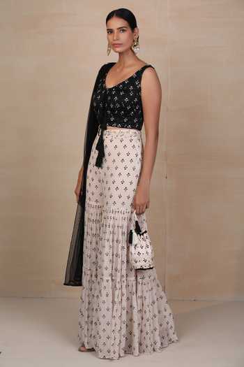 Buy Esha Koul Black Georgette Printed Sharara Set Online | Aza Fashions