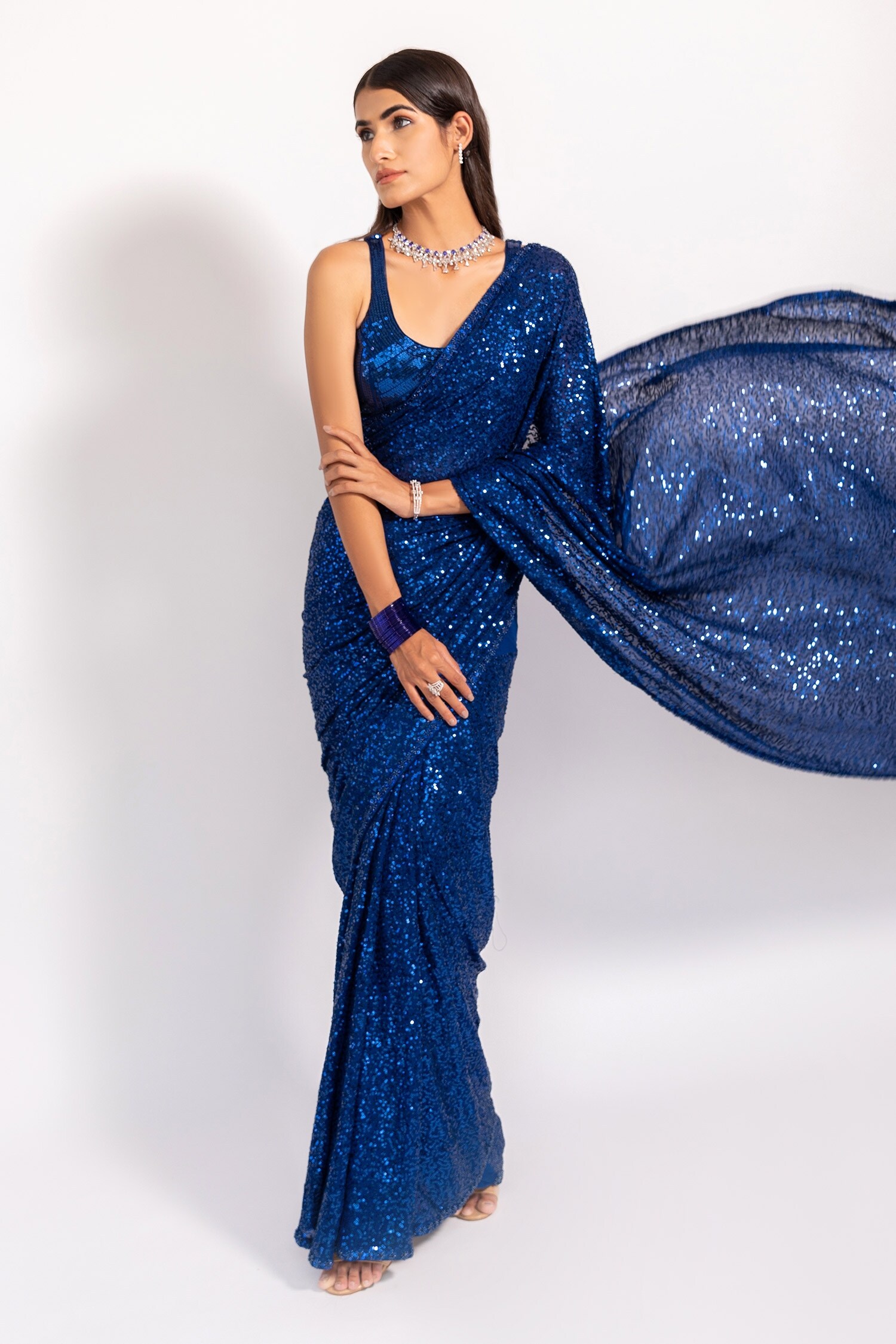 Buy Blue Ombré Dyed Sequin Saree With Silk Blouse Online in India - Etsy