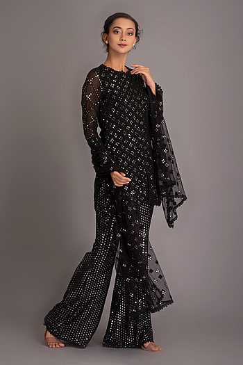 Women Black Georgette Swirling Volume Kurta