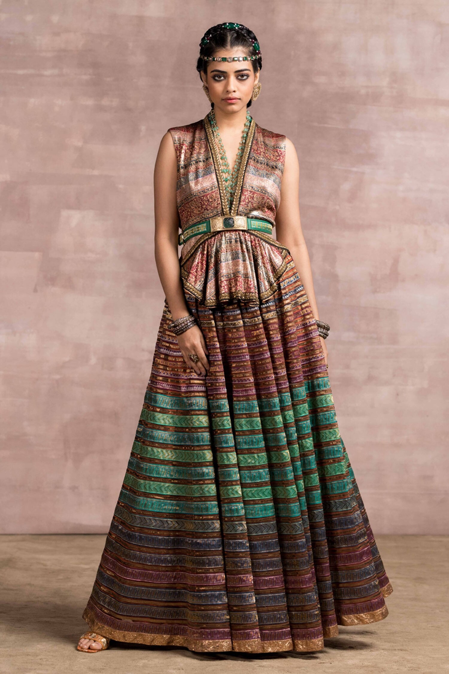 Buy Tarun Tahiliani Multi Color Printed Top And Lehenga Set Online ...