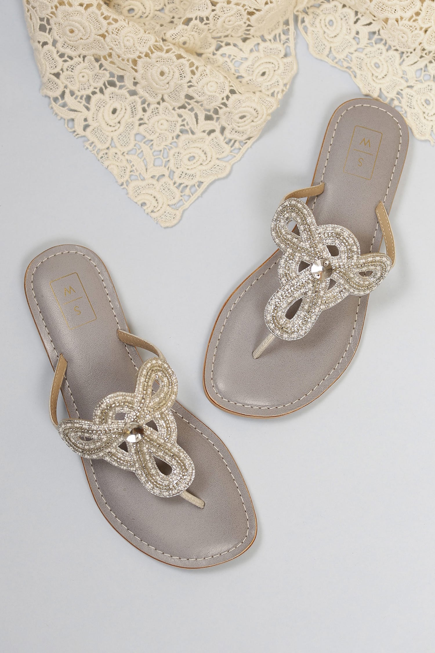 Buy Grey Embroidered Farah Sandals by Sandalwali Online at Aza