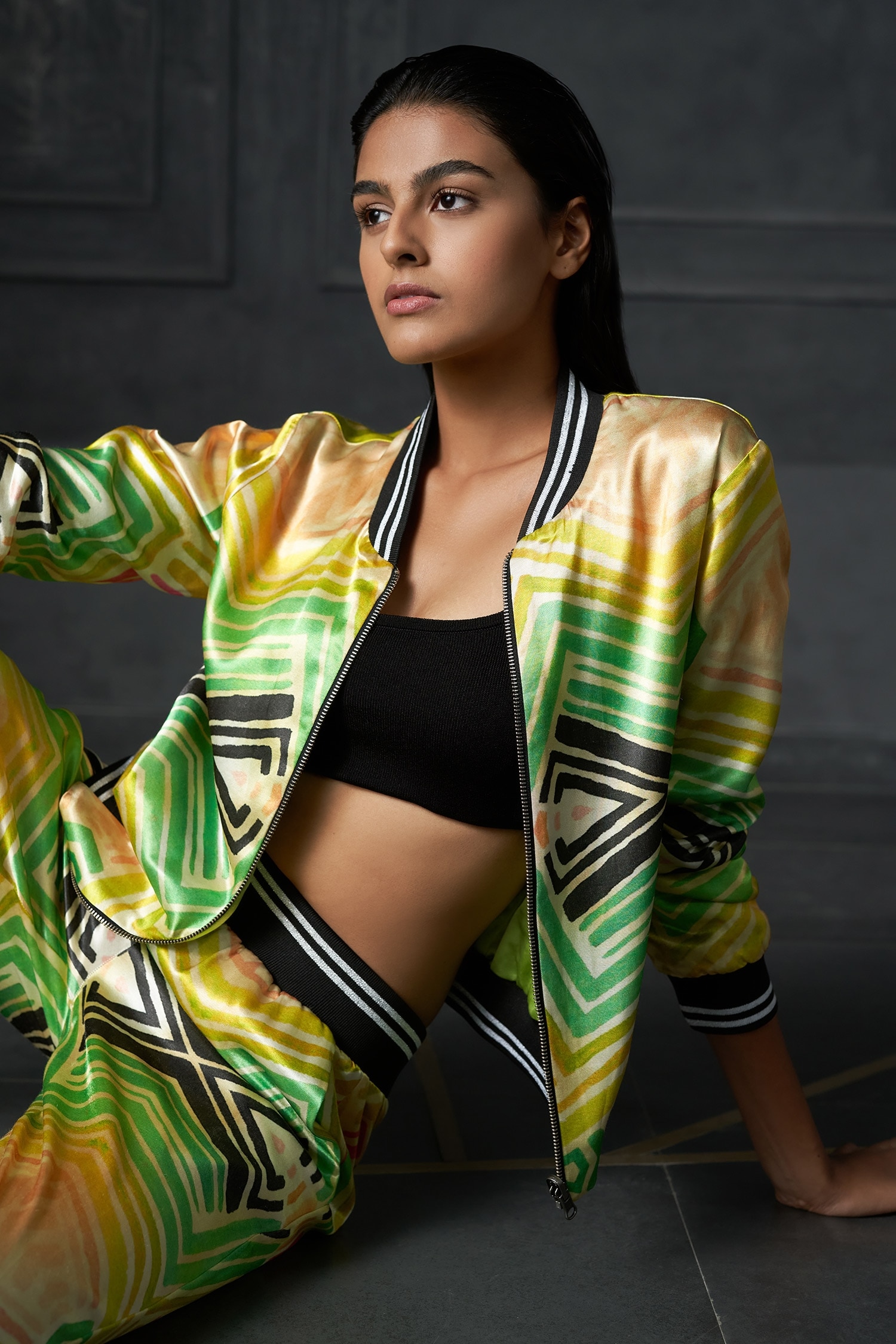 Green and Yellow Bomber Jacket