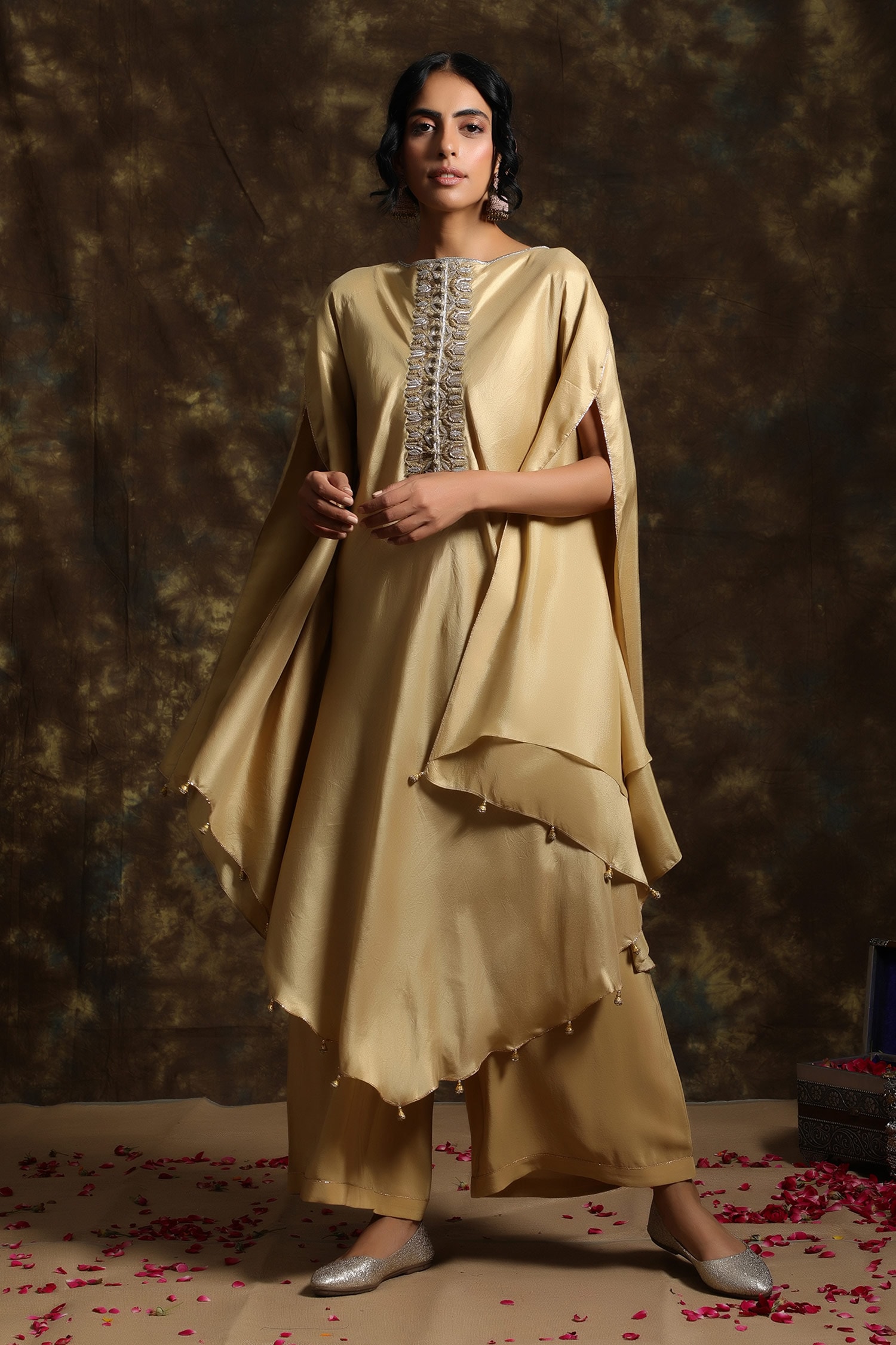 Buy Kanika Sharma Gold Silk Kaftan Tunic And Palazzo Set Online | Aza ...