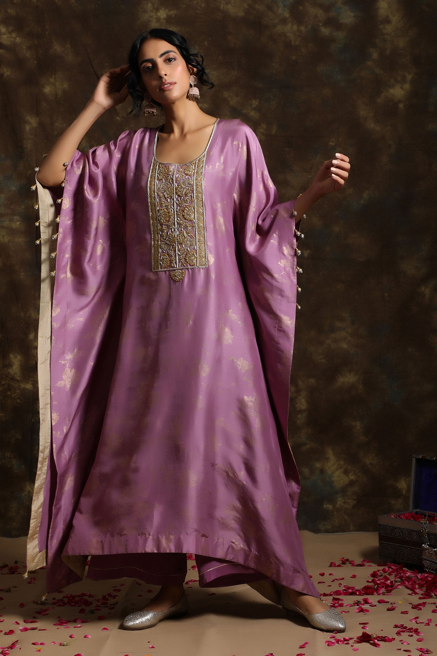 Buy Kanika Sharma Purple Silk Kaftan Tunic And Pant Set Online | Aza ...