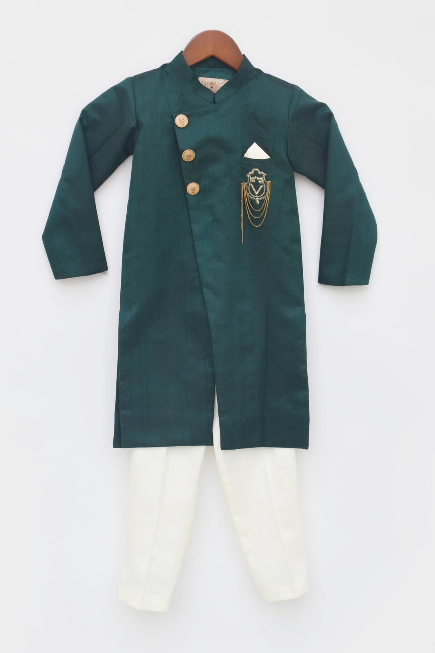 Buy Green Top: Silk Embroidery Floral Cotton Achkan Set For Boys by FAYON  KIDS Online at Aza Fashions.