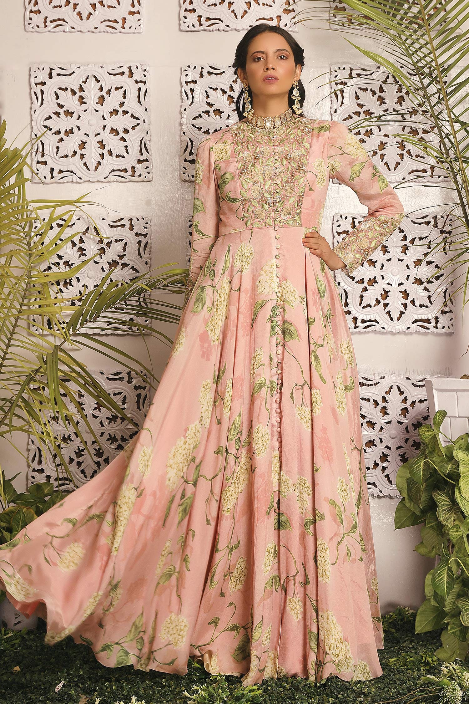 Buy Sachkiran Bimbra Pink Chiffon Floral Print Anarkali Online | Aza ...