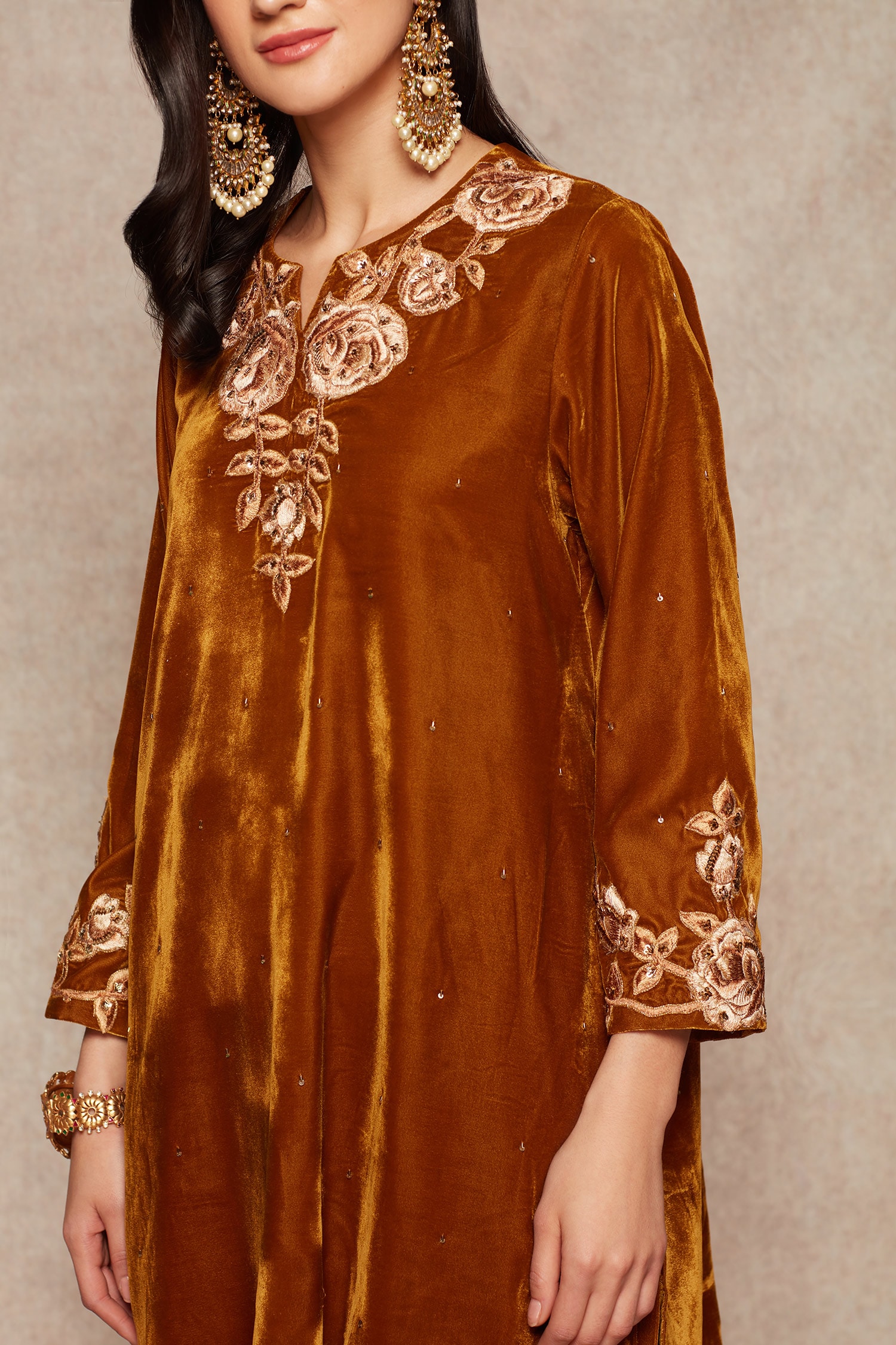 Buy Ajiesh Oberoi Yellow Velvet Kurta And Salwar Set Online Aza Fashions