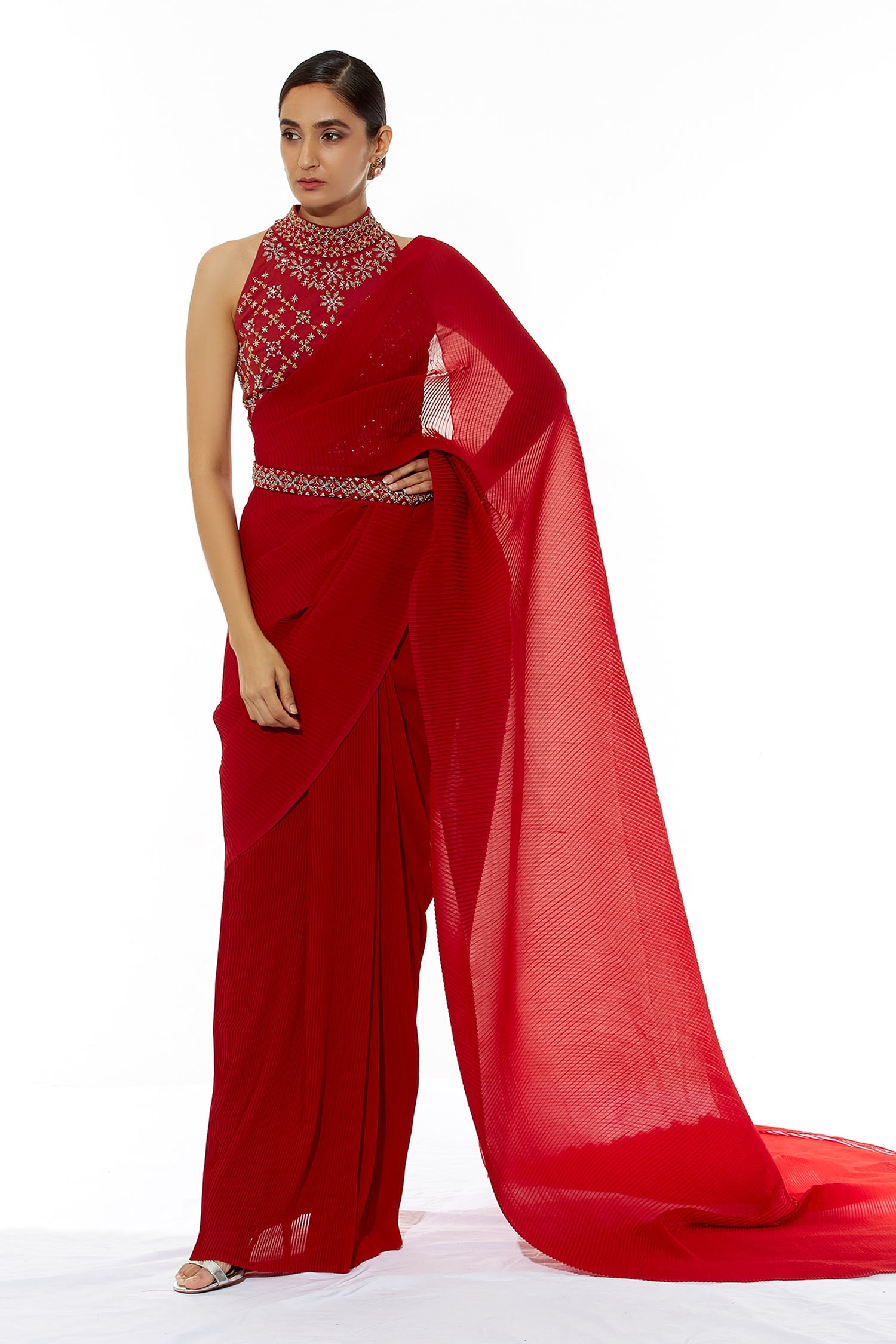 Buy Kavita Bhartia Red Cotton Predraped Saree Online Aza Fashions