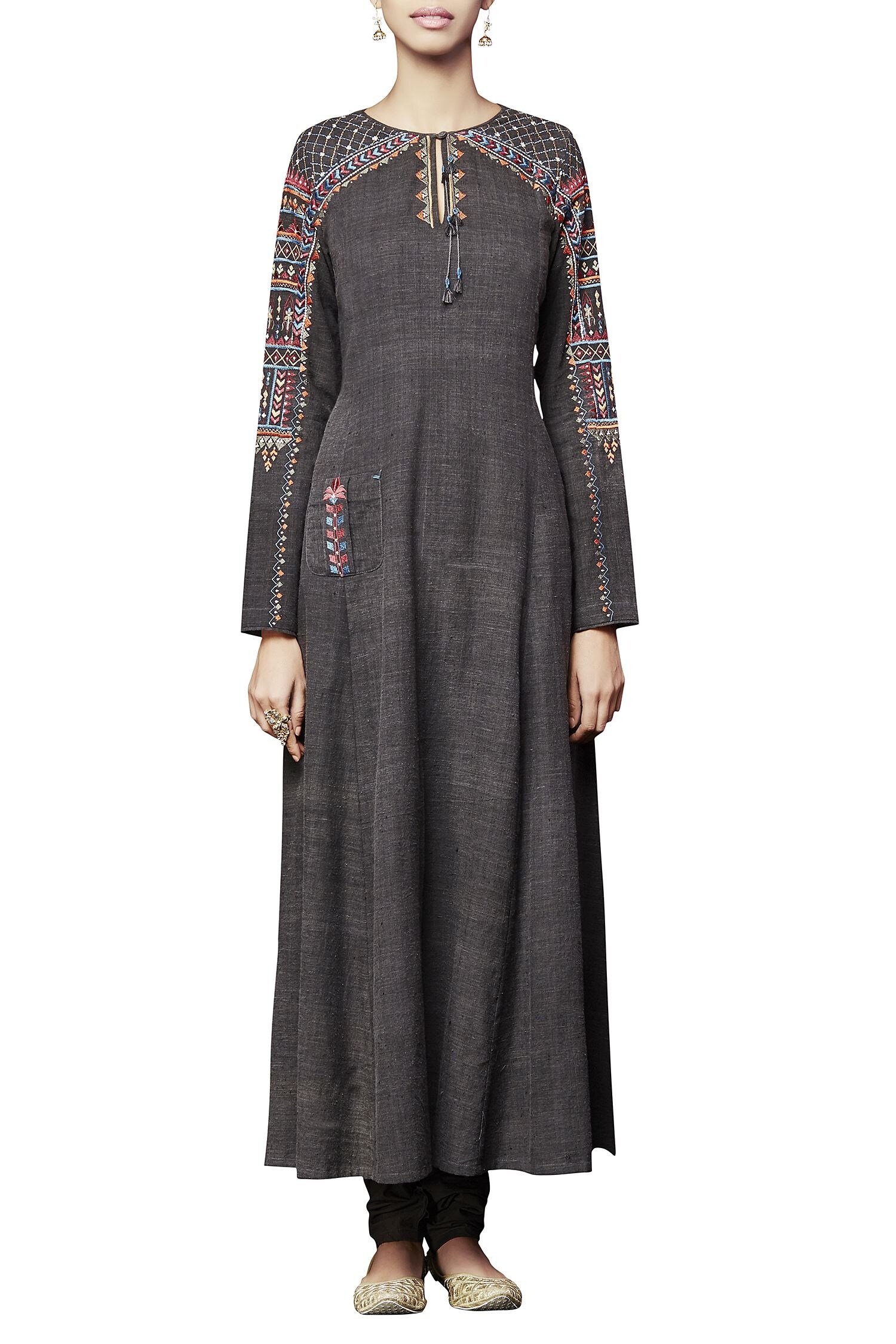 Buy Charcoal grey threadwork embroidered kurta by Anita Dongre at Aza