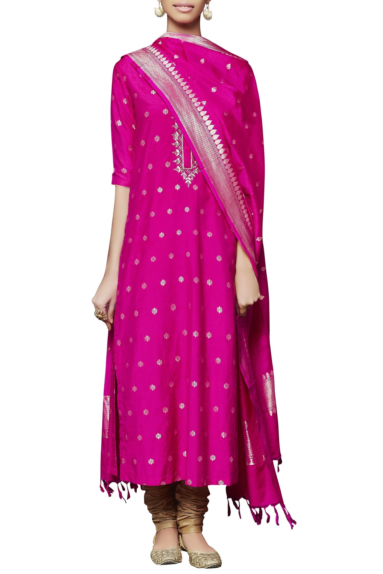 Buy Hot pink silk embroidered kurta set by Anita Dongre at Aza Fashions