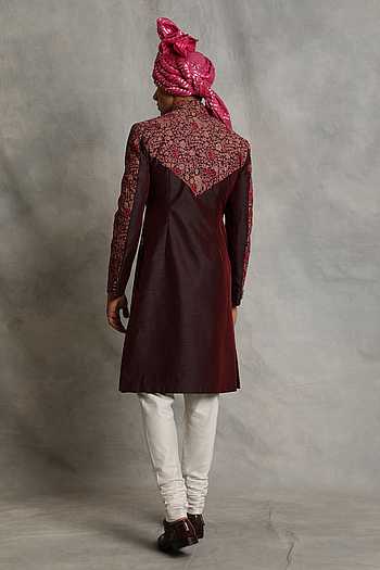 Timeless Dark Fawn Embroidered Sherwani Set with Luxe Embellishments