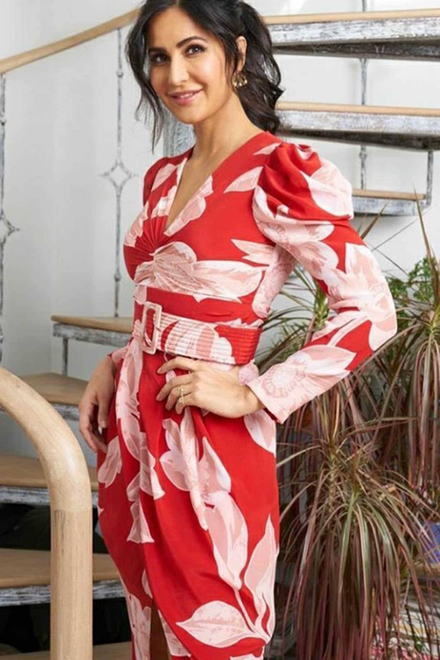 Gauri & Nainika Red Floral Print Dress