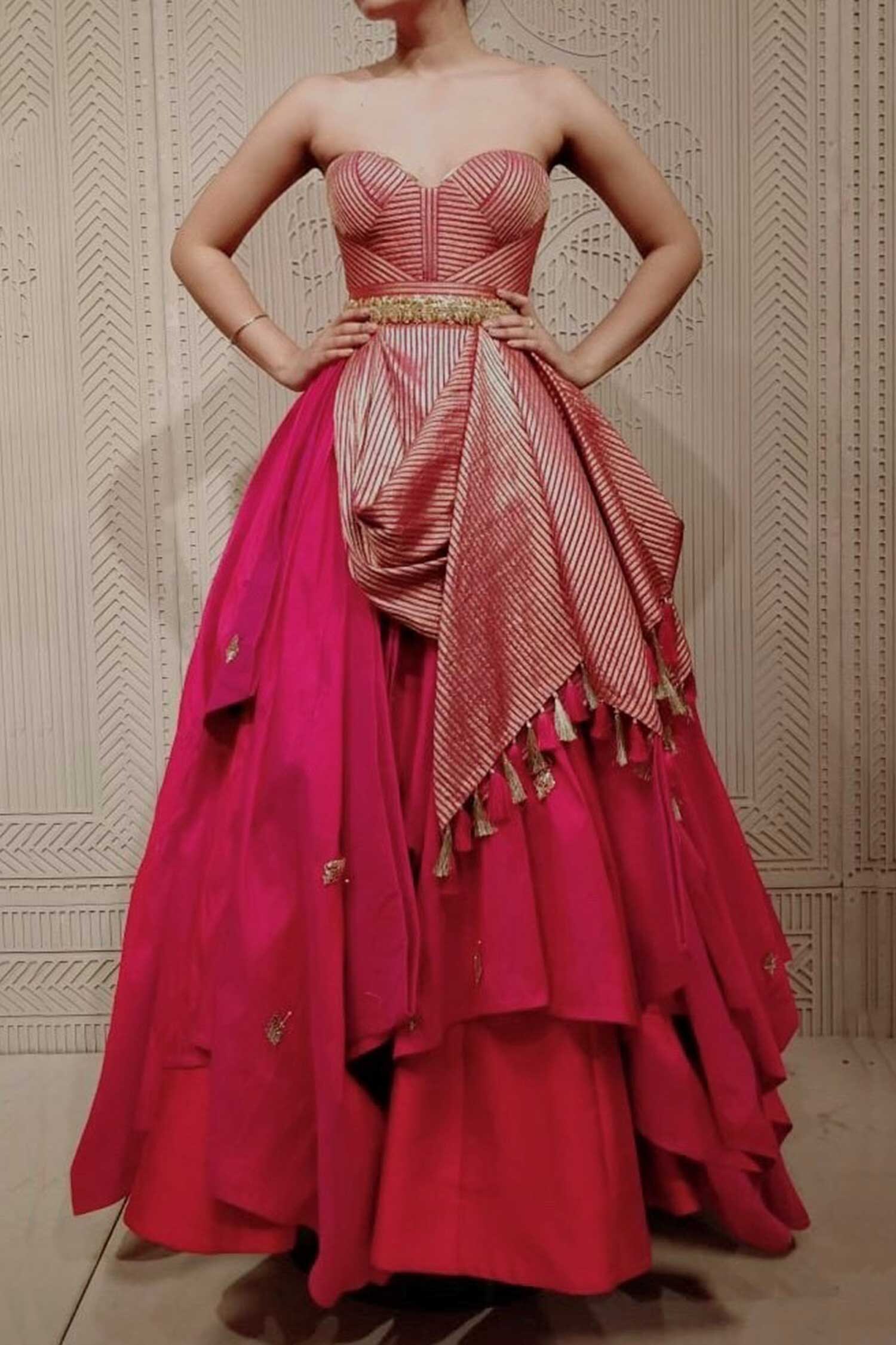 draped ball gown