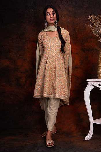 Green Printed Peplum Kurti with Plazo main image 1