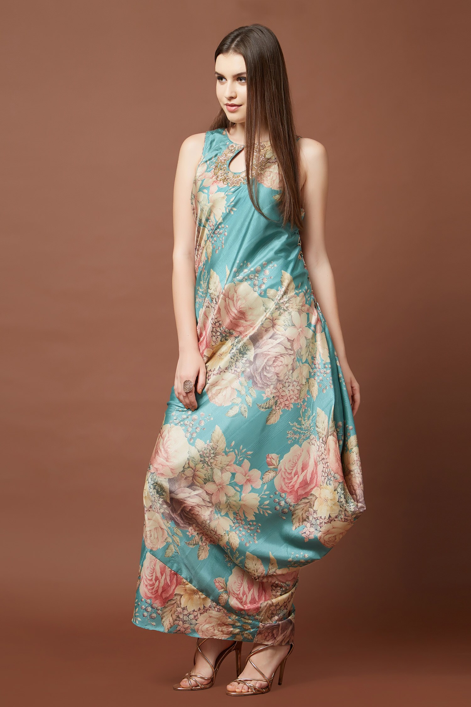 Buy Aayushi Maniar Blue Tussar Silk Maxi Dress Online Aza Fashions