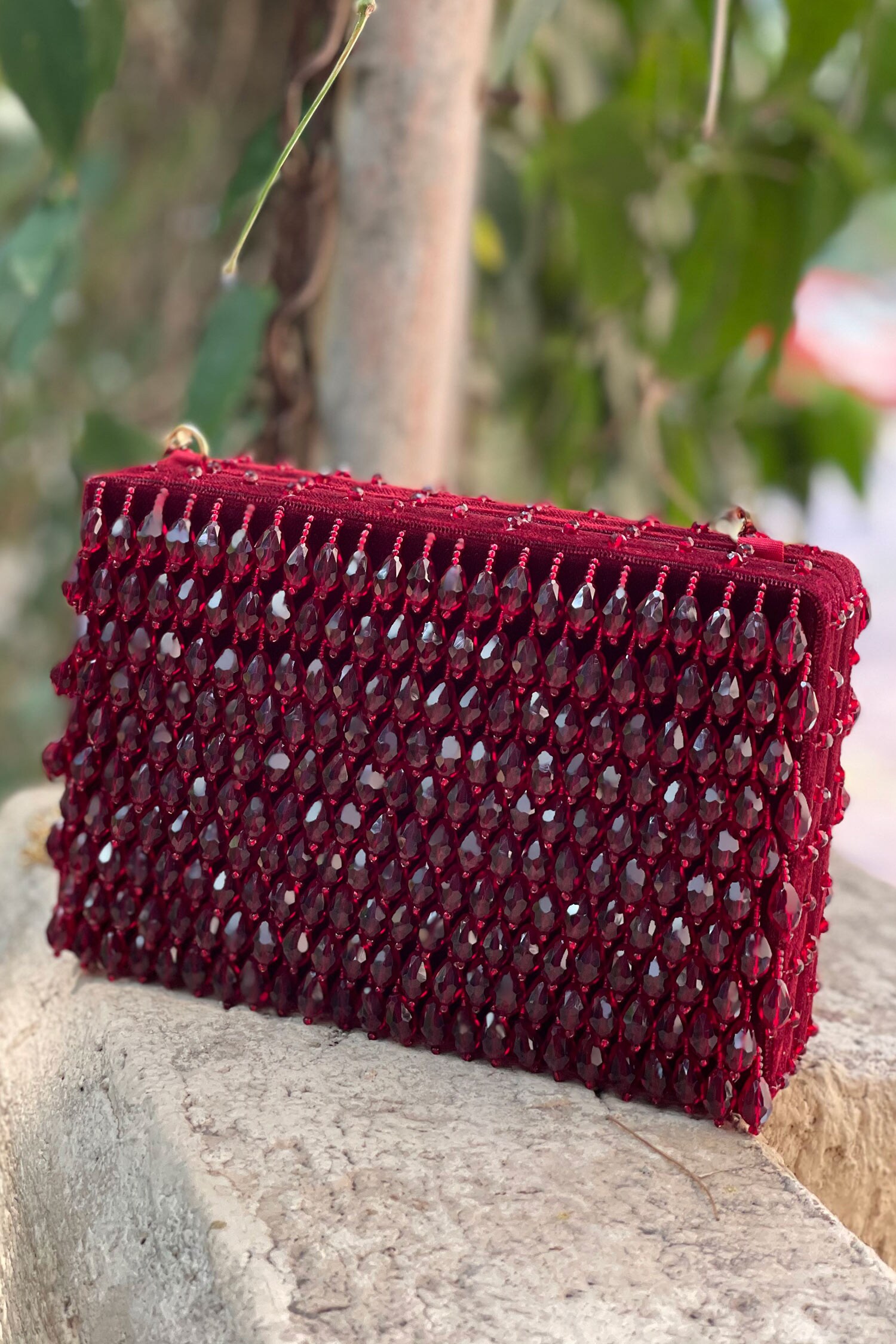 Buy Maroon Embroidered Crystal Box Clutch by Bhavna Kumar Online at Aza ...