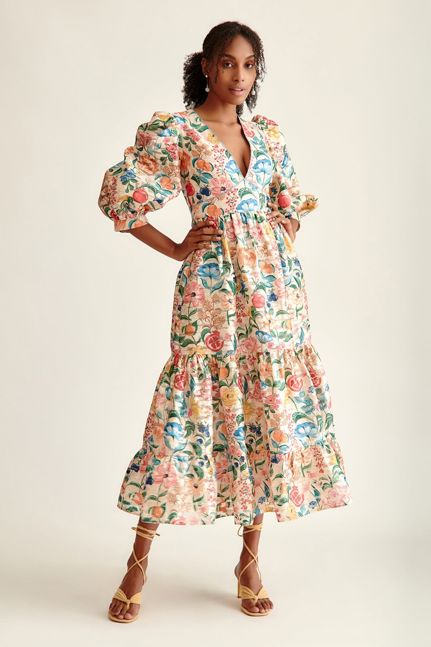 Buy White Lurex Jacquard Floral V Neck Heather Midi Dress For Women by ...