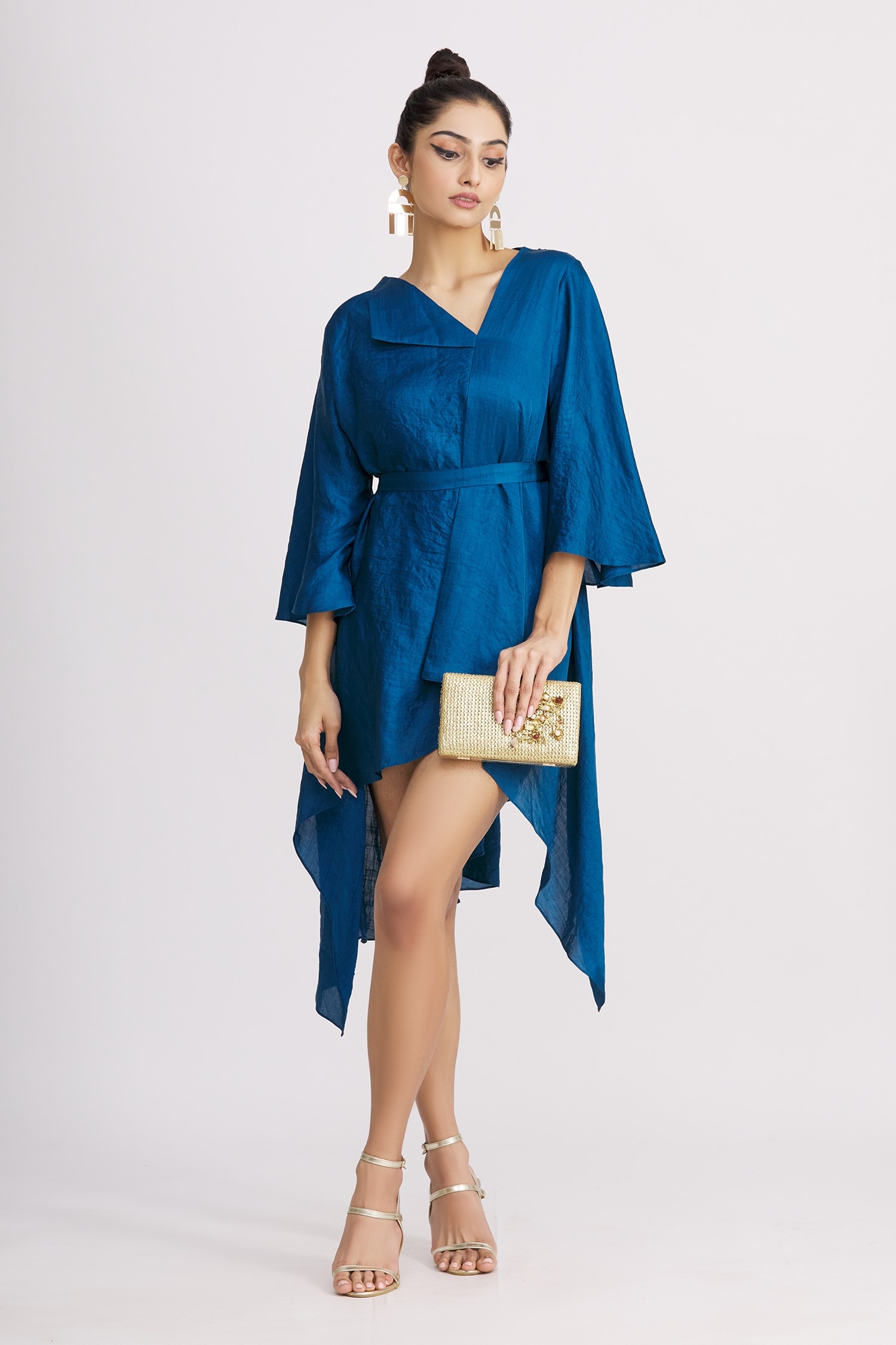 Buy Harsh Harsh Blue Dupion Silk Asymmetric Dress Online | Aza Fashions