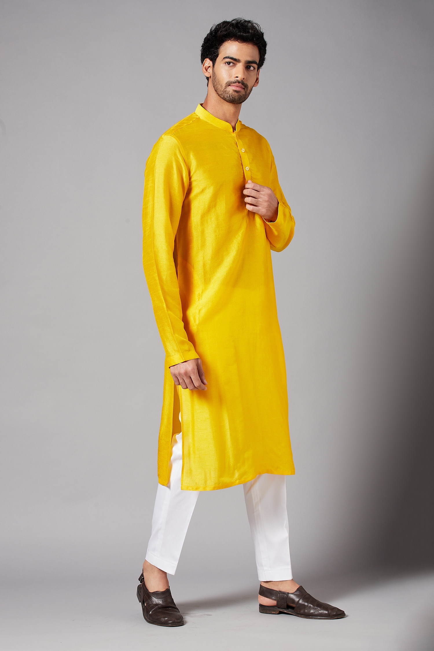 Buy Hilo Design Yellow Raw Silk Kurta Online Aza Fashions