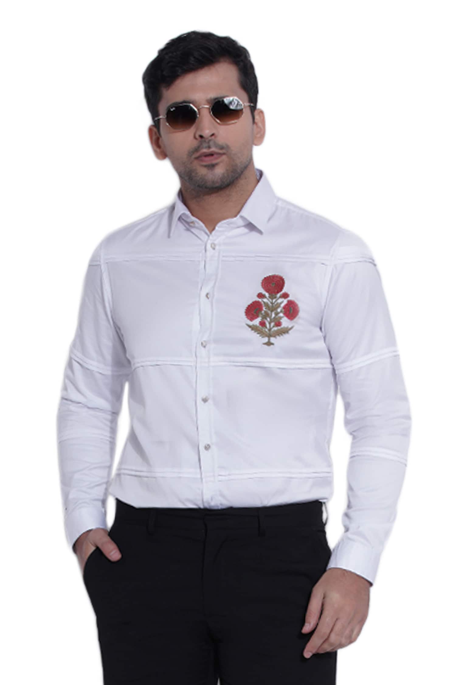 Abkasa White Cotton Slim-fit Pleated Shirt For Men