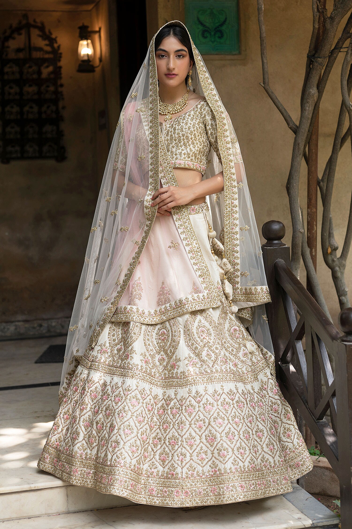 Buy White Embroidery V Neck Bridal Lehenga Set For Women by Angad Singh ...