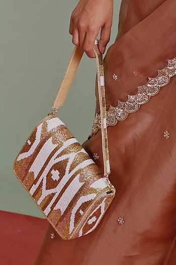 Pink & Gold Embellished Box Clutch with Handle & Shoulder Strap
