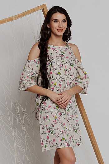 Buy Charkhee Beige Cotton Floral Block 