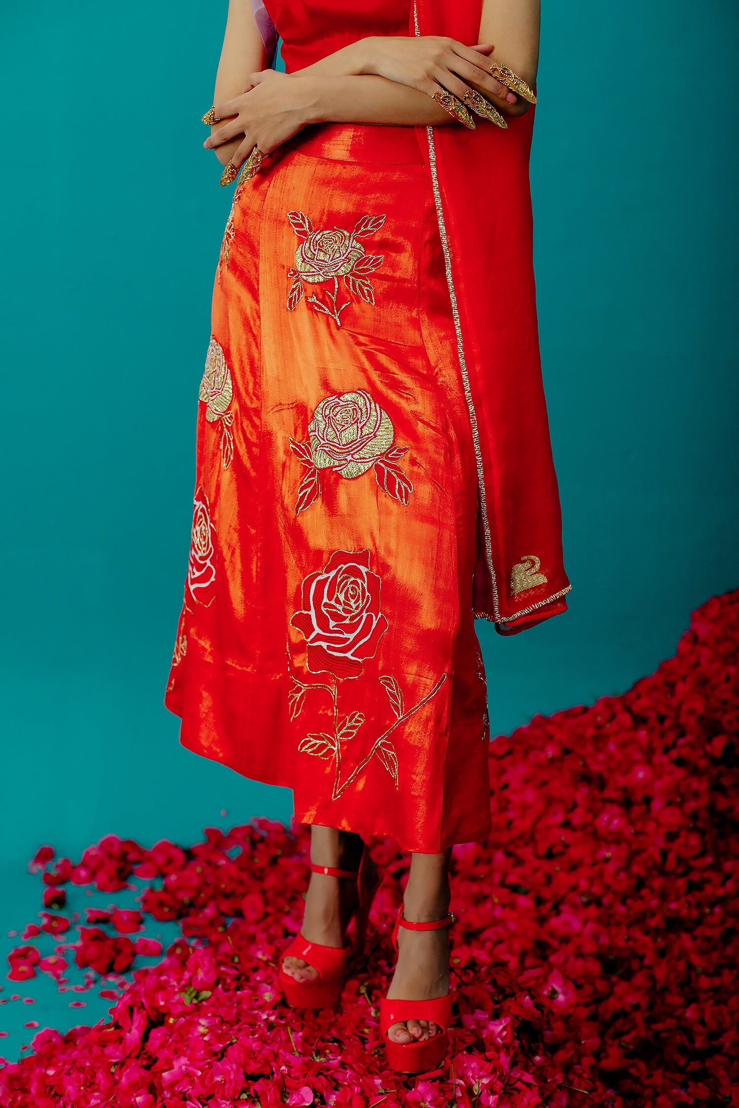 Shop Orange Silk Embroidered Pants by LATHA PUTTANNA at House of